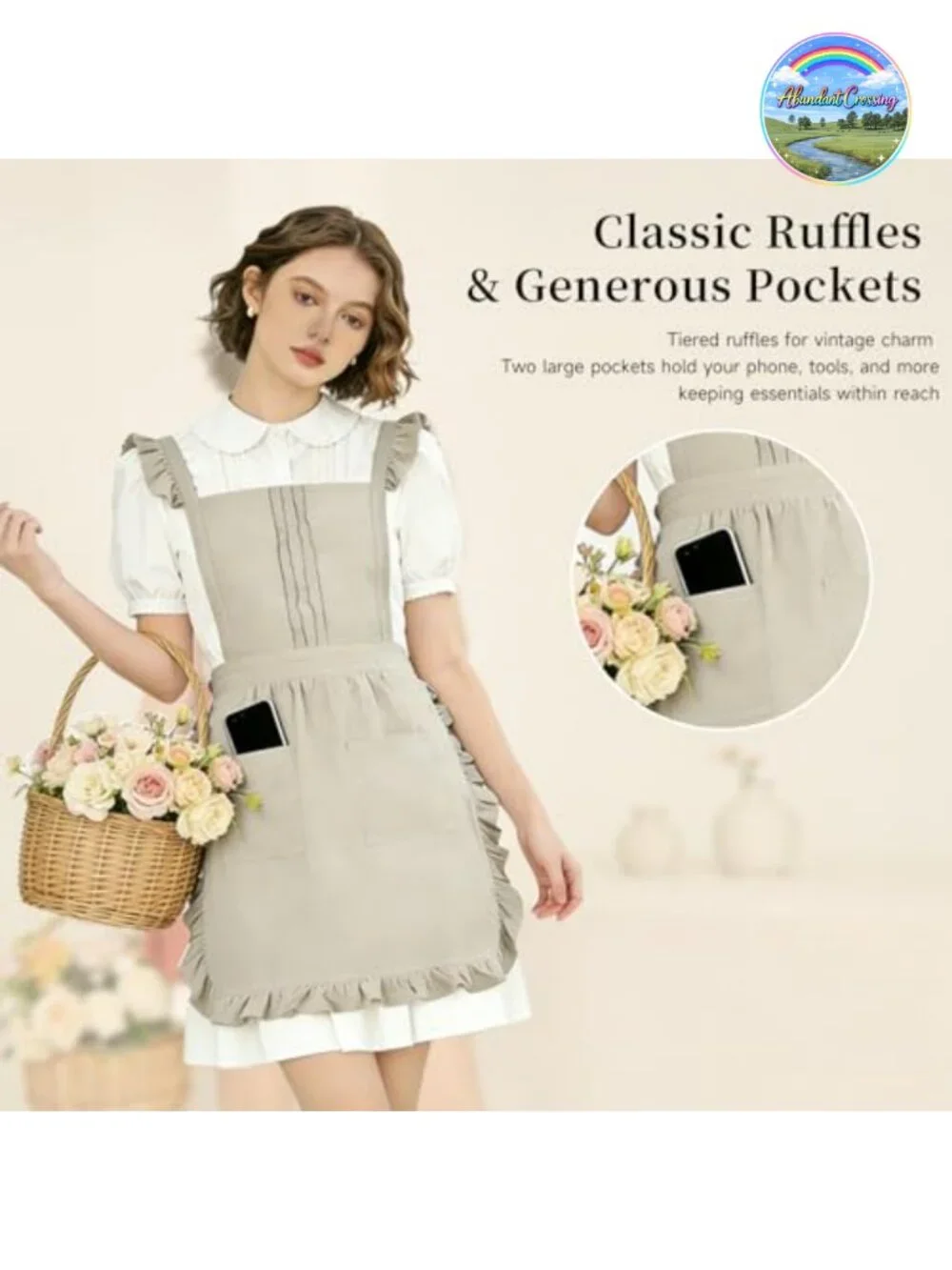 Vintage Ruffle Apron with Pocket, Frilly Kitchen Cooking Waitress